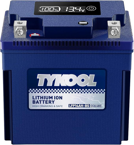 TYKOOL YTX14AH-BS High Performance LiFePO4 Lithium ATV Battery, 12V 8Ah by TYKOOL
