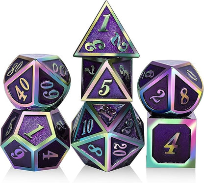 Purple Metal Dice Set D&D, DNDND 7 Die Enamel Polyhedral DND Dice Set by DNDND