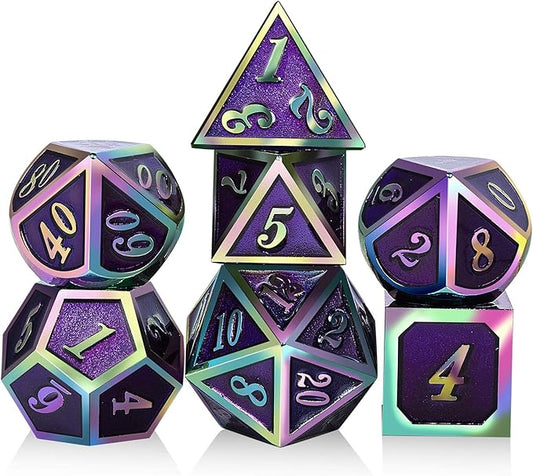 Purple Metal Dice Set D&D, DNDND 7 Die Enamel Polyhedral DND Dice Set by DNDND