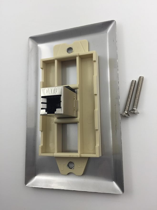 1 Port Cat 6 Shielded Female to Female Stainless Steel Wall Plate - Image 2