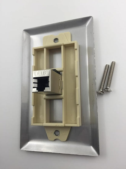1 Port Cat 6 Shielded Female to Female Stainless Steel Wall Plate - Image 2
