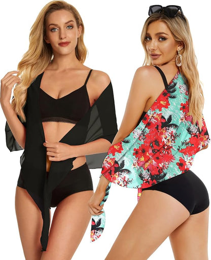 CHICGAL 2 Pieces Women Beach Sarong Bathing Suit Wrap Skirt Sheer Bikini - Image 3
