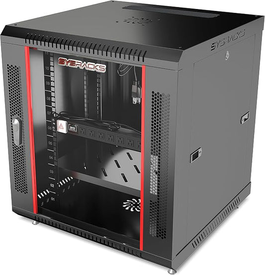 12U Wall Mount Server Rack Cabinet – 19" Network Rack Enclosure, PDU & Shelf by SYSRACKS