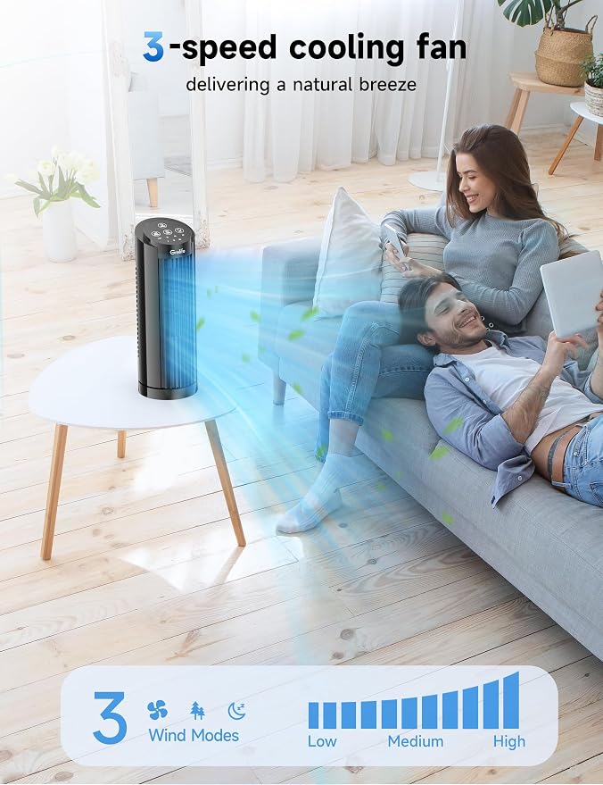 Grelife Tower Fan, 28dB Quiet Operation, 90° Wide Oscillation, 3 Speeds - Image 3