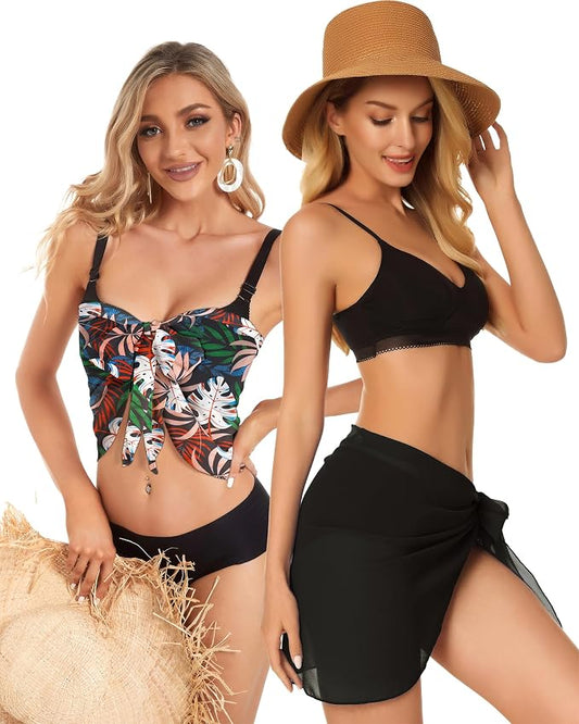 CHICGAL 2 Pieces Women Beach Sarong Bathing Suit Wrap Skirt Sheer Bikini - Image 2