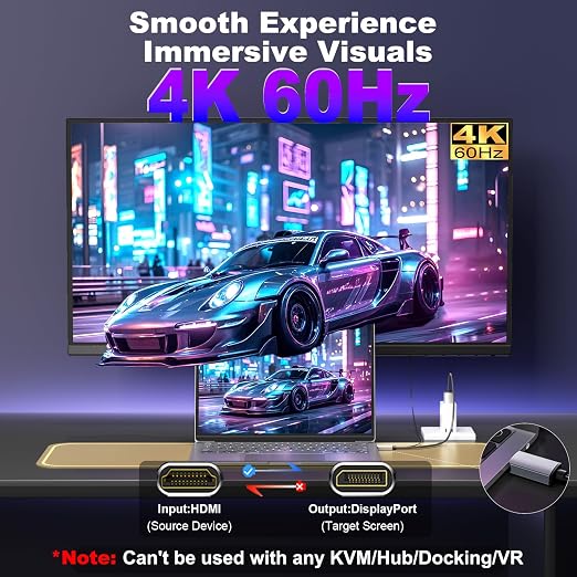 Active HDMI to DisplayPort Cable 10FT, 4K 60Hz 1080p 120Hz, Unidirectional HDMI - Image 2