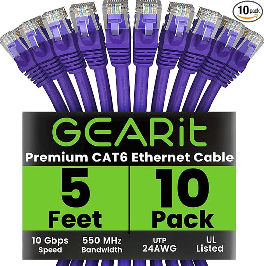 GearIT Cat 6 Ethernet Cable Cat6 Network Patch, Snagless Cord, Internet by GEARit