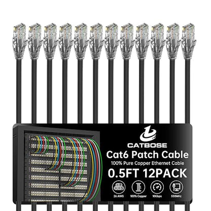 0.5 Foot Cat6 Patch Cables, Solid Pure Copper Patch Cord, Cat 6 Ethernet Cable by CatBose