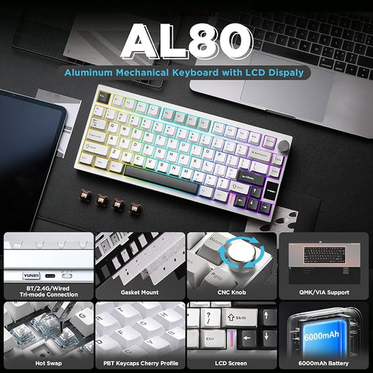YUNZII AL80 Wireless Mechanical Keyboard, Full Aluminum CNC, Smart LCD Display - Image 2