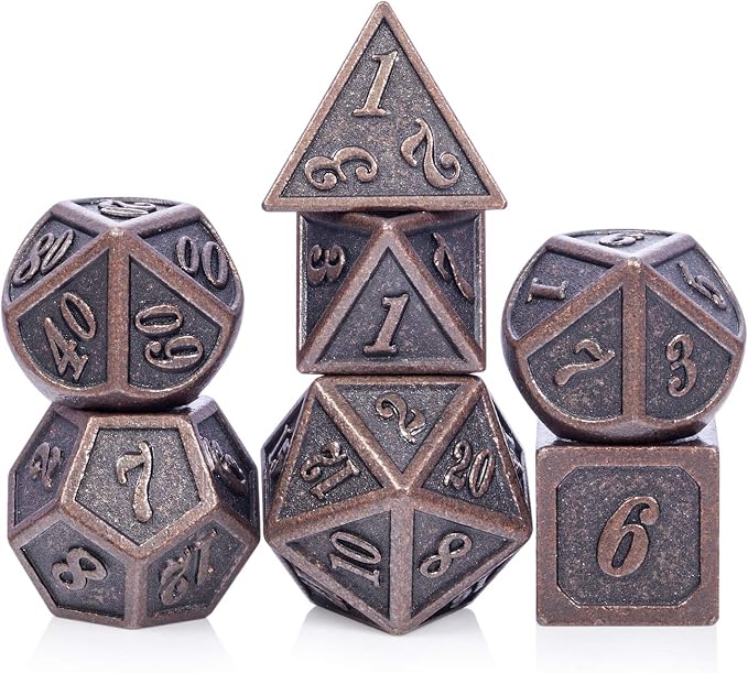 D&D Metal Dice Set, DNDND 7PCS Metallic Ancient Copper Dice by DNDND