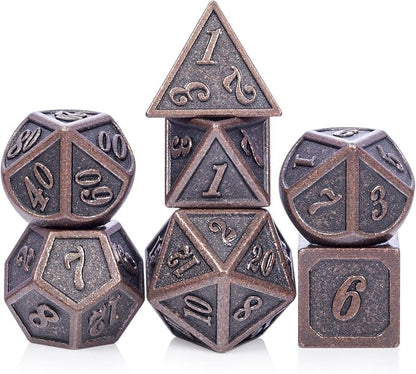 D&D Metal Dice Set, DNDND 7PCS Metallic Ancient Copper Dice by DNDND