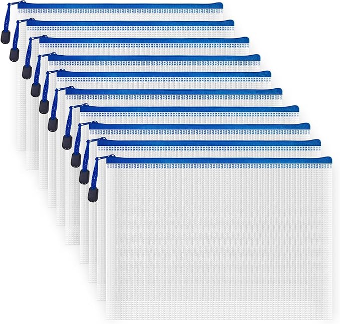 AUSTARK 10 Pcs Zipper File Bags, Waterproof Plastic Mesh Pouch by AUSTARK