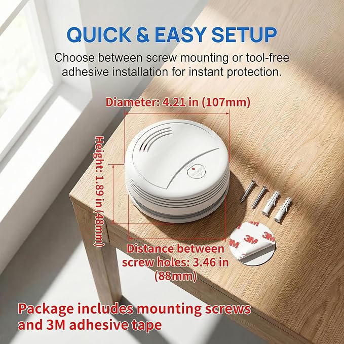 9 Pack Photoelectric Smoke Detector, 10-Year Battery Operated Fire Alarm - Image 2