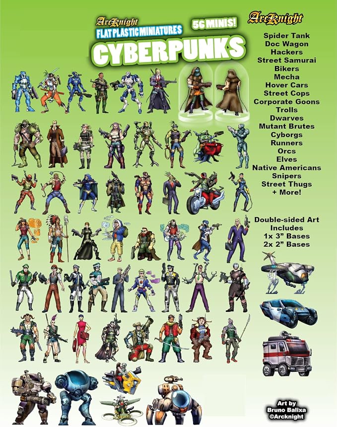 Arcknight Flat Plastic Miniatures: Cyberpunks; 56 Unique Sci-Fi-Themed Minis - Image 2
