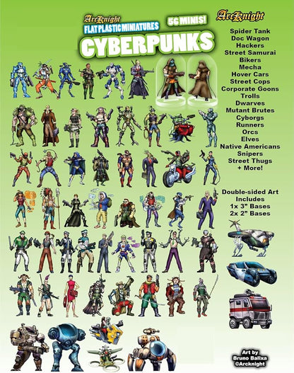 Arcknight Flat Plastic Miniatures: Cyberpunks; 56 Unique Sci-Fi-Themed Minis - Image 2