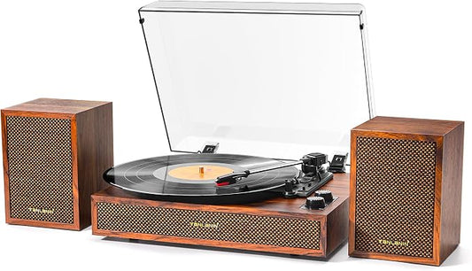 Vinyl Record Player with External Speakers, 3 Speed Vintage Stereo Turntable by TANLANIN
