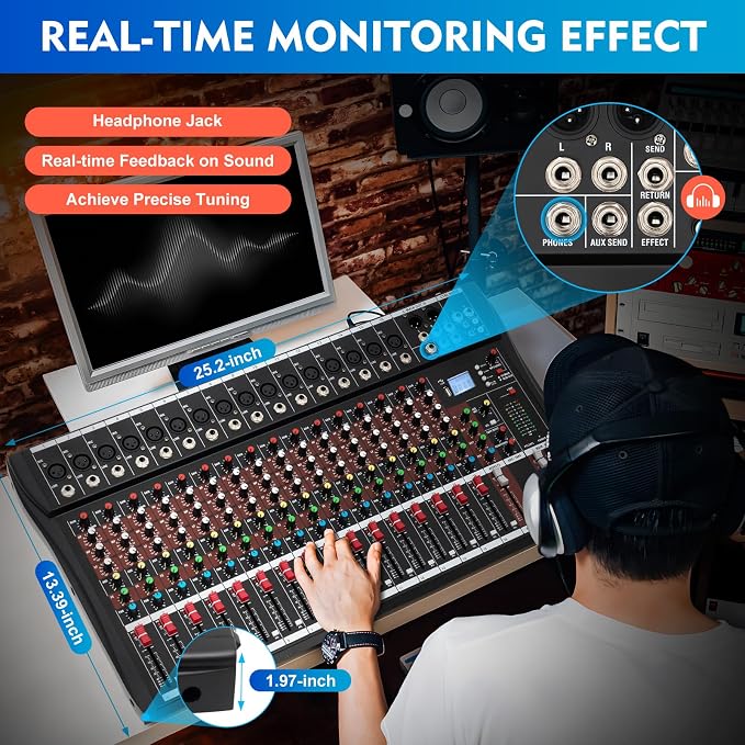 16 Channel Audio Mixer, Soundboard Mixing Console Sound Mixer DJ Sound - Image 3