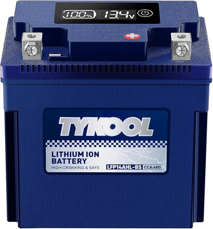 TYKOOL YTX14AHL-BS LiFePO4 Lithium Motorcycle Battery, 12.8V 8Ah, Digital by TYKOOL