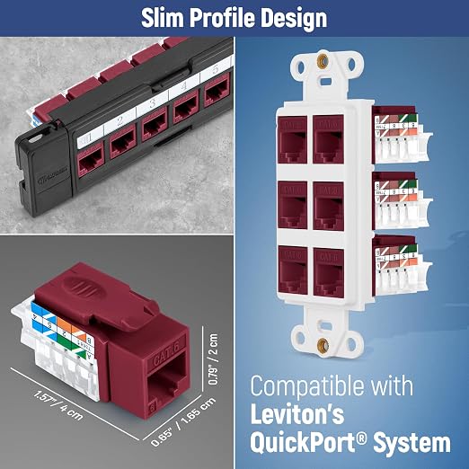 Everest 45° Angled RJ45 Cat6 Keystone Jacks 20-Pack in Red - Image 7