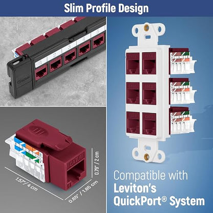 Everest 45° Angled RJ45 Cat6 Keystone Jacks 20-Pack in Red - Image 7