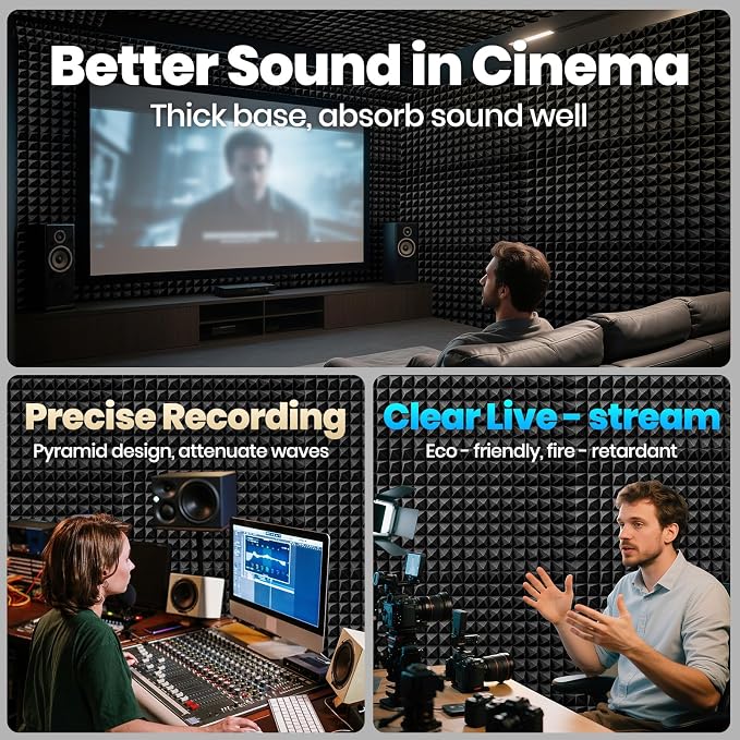 Focusound Black White Acoustic Panels 50 Pack 2"x12"x12" - Image 2