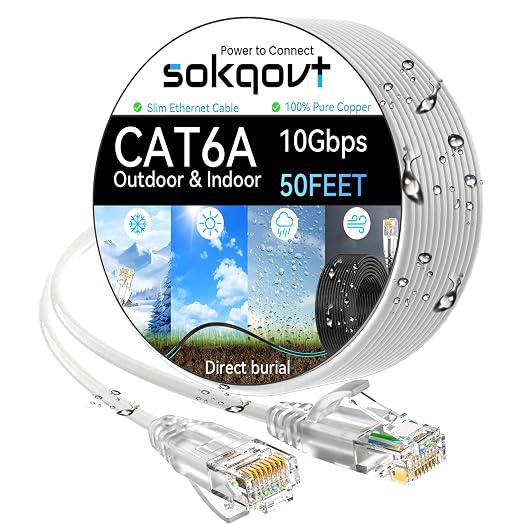 Cat6a Ethernet Cable Slim 50ft Outdoor&Indoor, 28AWG Pure Copper Cat6 Internet by Unknown
