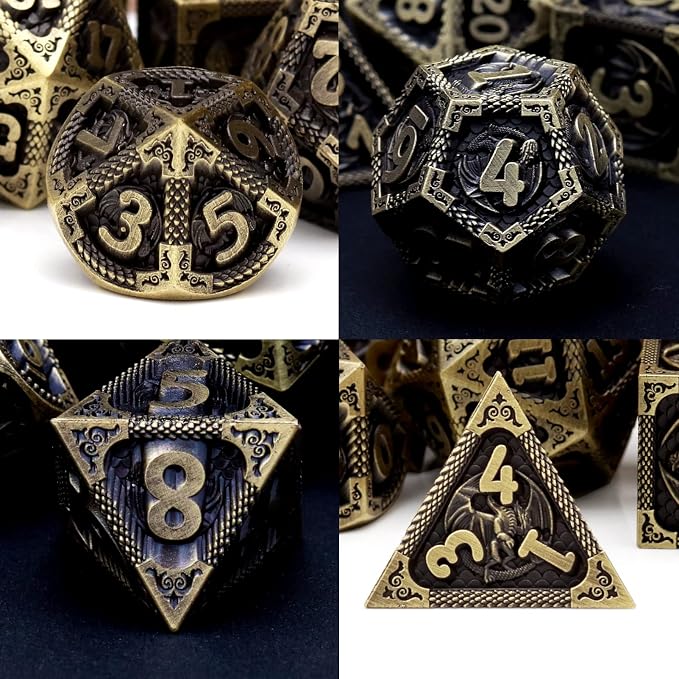 PJOY D&D Dice Set Dragon Metal DND Dice Set Antique Bronze - Image 2