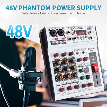6 Channel Audio Mixer Professional Sound Board Console w/99 DSP Effects 48V - Image 3