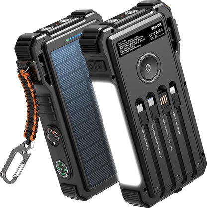 BLAVOR Solar Power Bank 20000mAh/74000mWh Built-in Cables, Wireless Charger by BLAVOR