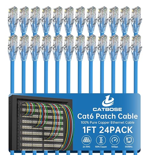 1 Foot Cat6 Patch Cables, Solid Pure Copper Patch Cord, Cat 6 Ethernet Cable by CatBose