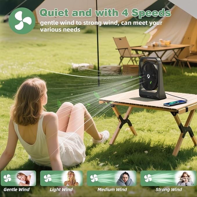 8-inch USB Portable Fan - 20800mAh Rechargeable Battery Operated Fan - Personal - Image 2