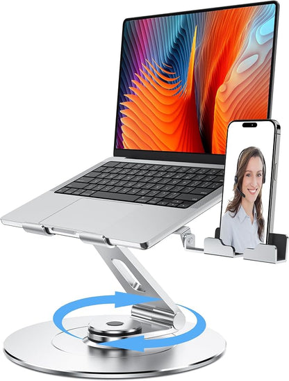 Laptop Stand with Phone Holder, Adjustable Laptop Stand with 360 Rotating Base by LOXP