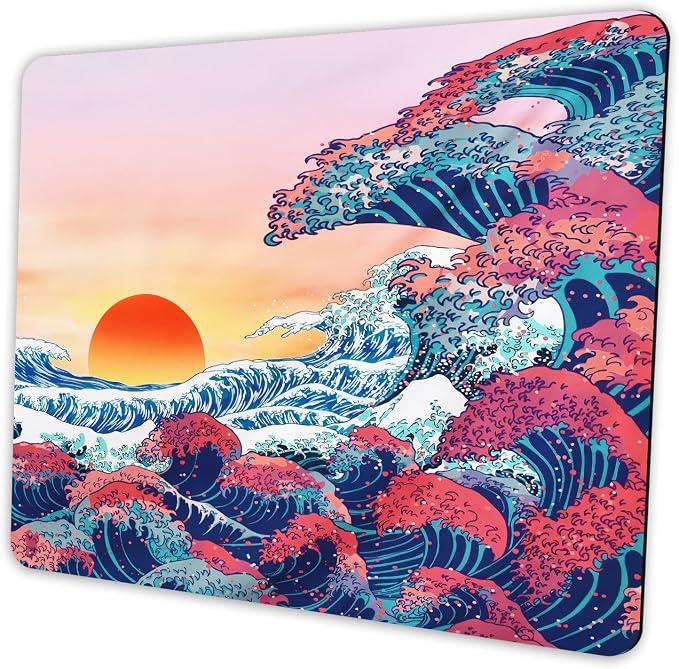 Japanese Ukiyo-e Ocean Waves Mouse Pad Personalized Design, Non-Slip Surface by Shalysong