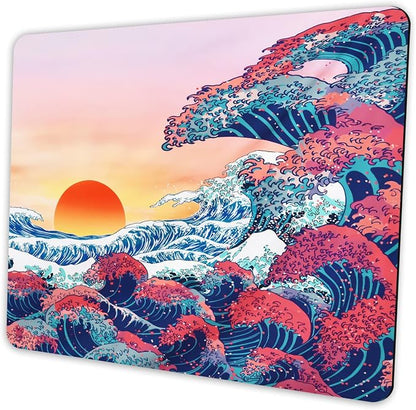 Japanese Ukiyo-e Ocean Waves Mouse Pad Personalized Design, Non-Slip Surface by Shalysong