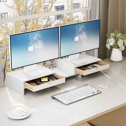 LAPTAIN Monitor Stand with 2 Drawers, Dual Monitor Stand Riser with Adjustable - Image 7