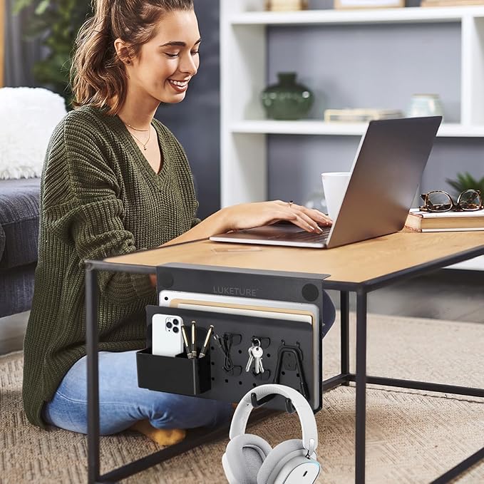 LUKETURE Desk Side Storage, No Drill Laptop Side Desk Mount, Steel Hanging - Image 8