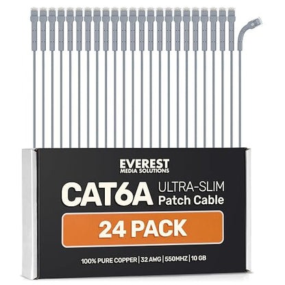Everest Ultra Slim Cat6a Ethernet Patch Cables 5ft Gray by EverestMediaSolutions