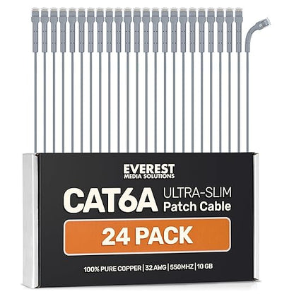 Everest Ultra Slim Cat6a Ethernet Patch Cables 10ft Gray by EverestMediaSolutions