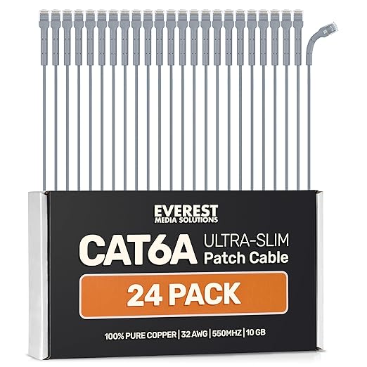 Everest Ultra Slim Cat6a Ethernet Patch Cables 10ft Gray by EverestMediaSolutions