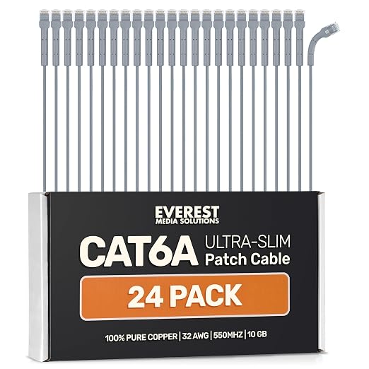 Everest Ultra Slim Cat6a Ethernet Patch Cables 3ft Gray by EverestMediaSolutions