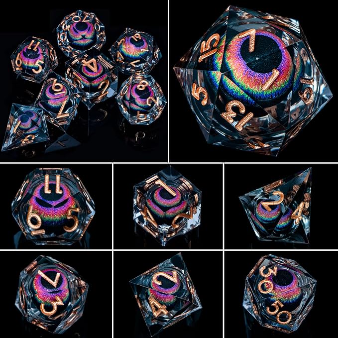 ARUOHHA DND Dragon Eye Dice Liquid Core Resin Sharp Edged Dice Set - Image 5