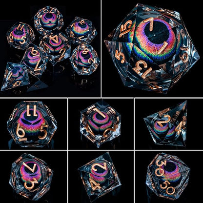 ARUOHHA DND Dragon Eye Dice Liquid Core Resin Sharp Edged Dice Set - Image 5