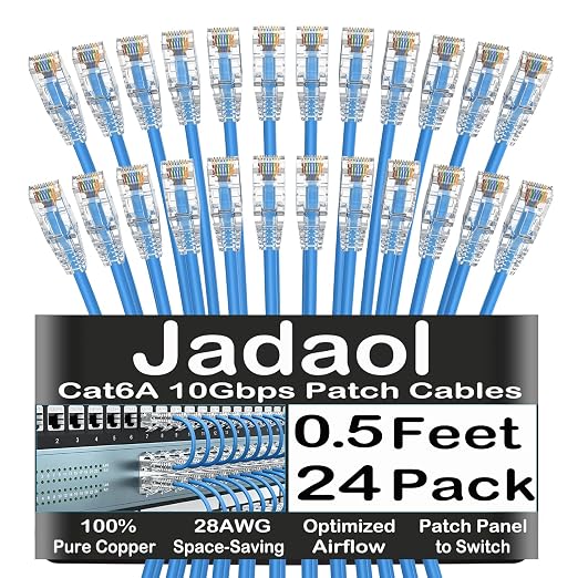 Jadaol UL Listed Patch Cables Cat 6a / Cat 6 0.5 ft 24-Pack, 10Gbps 550MHz Slim by Jadaol