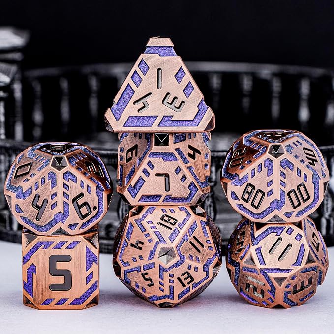 Metal DND Sci-fi Dice Set 7PCS Stripe Polyhedral Dice - Image 2