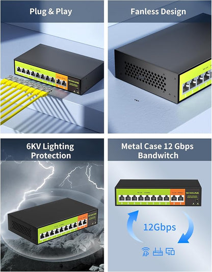 POE Switch with 2 gigabit Uplink, 8 Ports 100Mbps PoE+ Switch, IEEE802.3af/at - Image 6