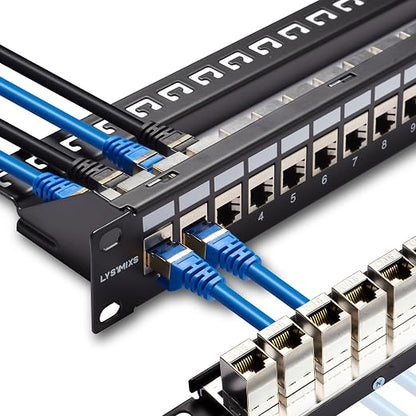 24 Port RJ45 Patch Panel Cat6 STP Feed Through, Coupler Network Panel 19 Inch by Lysymixs
