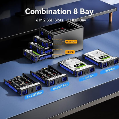 Hybrid 2*2.5/3.5" SATA HDD/SSD+6* M / B+M Key M.2 NVMe Enclosure - Image 3