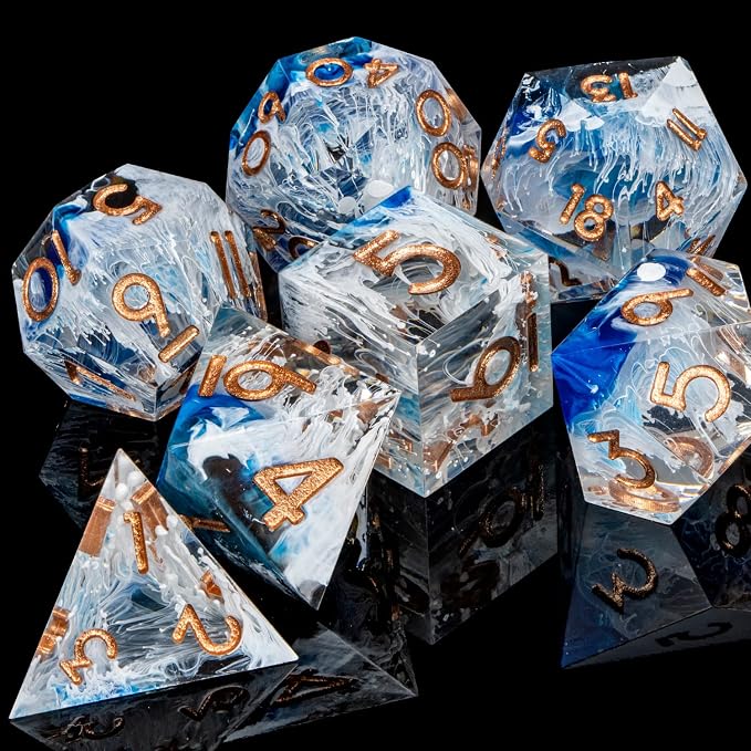 ARUOHHA Blue DND Resin Dice Set 7PCS Translucent Handmade RPG Polyhedral Sharp - Image 3