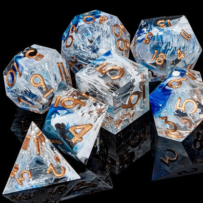ARUOHHA Blue DND Resin Dice Set 7PCS Translucent Handmade RPG Polyhedral Sharp - Image 3