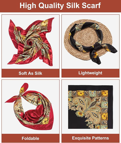 Senker Fashion 35" Head Scarf for Women, Pirate Costume Accessories Silk Red - Image 3